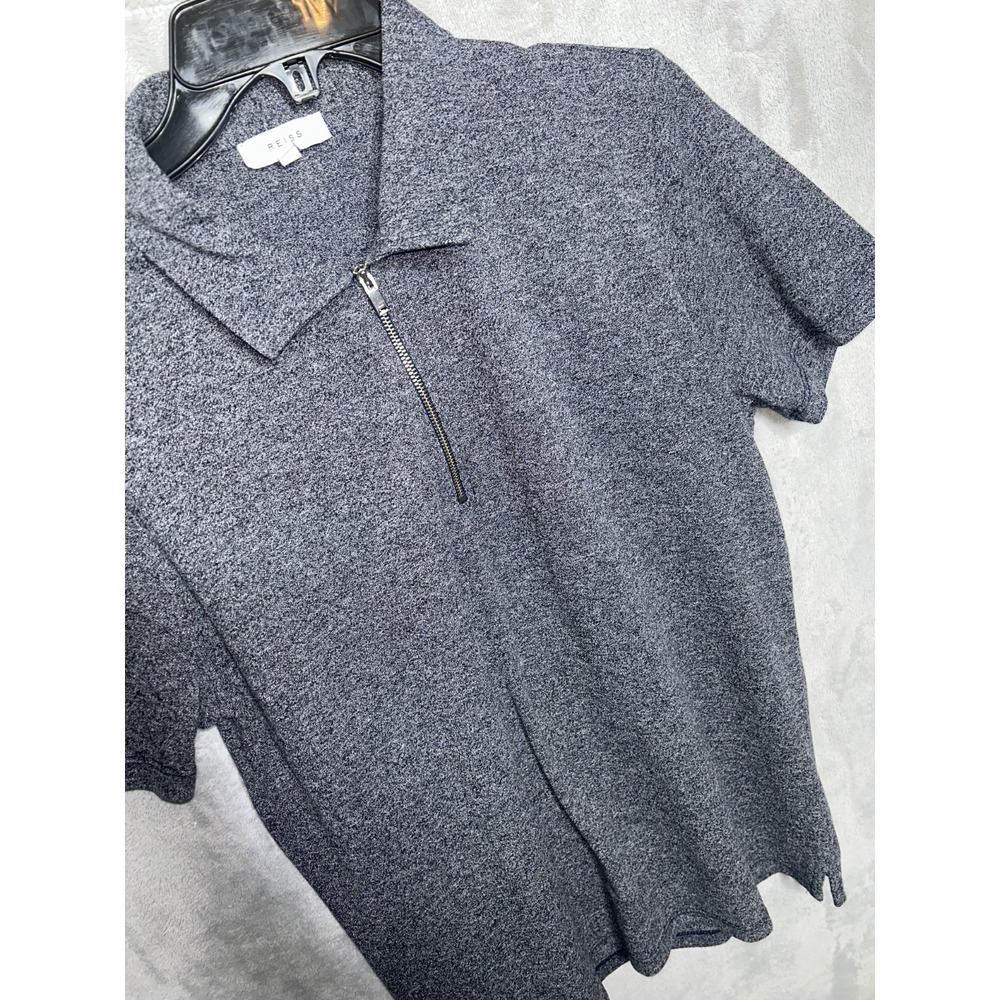 Reiss Jude Polo Shirt Men Small Gray Cotton Quarter Zip Collar Short Sleeve